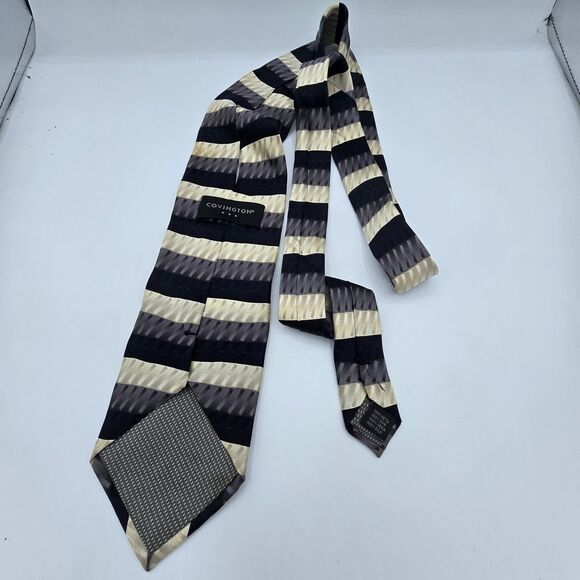 Necktie Mens Vintage Covington 100% Silk, Black, size is 59" x 4 Menswear Tan - Picture 3 of 6